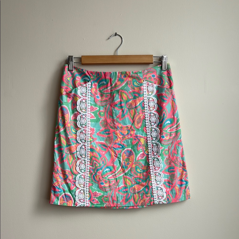Lilly Pulitzer Corrie Skirt Make a Splash Starfish Shells Lace Paisley Neon